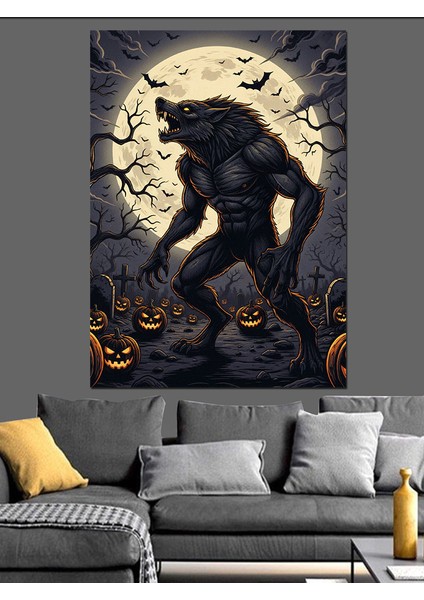 Kurt Adam Dolunay Karanlık Dekoratif Kanvas - Mdf Ahşap Tablo fırsatları