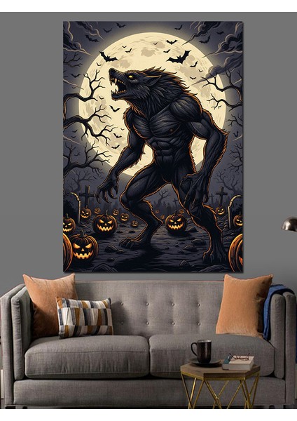 Kurt Adam Dolunay Karanlık Dekoratif Kanvas - Mdf Ahşap Tablo indirimleri