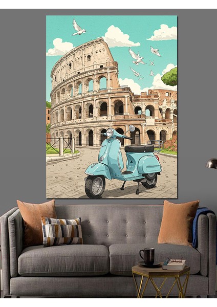 Kolezyum Scooter Antik Roma Dekoratif Kanvas - Mdf Ahşap Tablo fiyatları