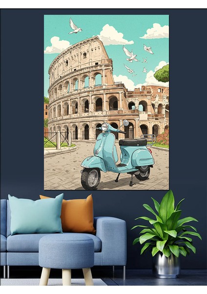 Kolezyum Scooter Antik Roma Dekoratif Kanvas - Mdf Ahşap Tablo modelleri