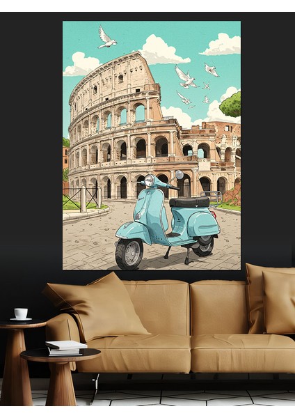 Kolezyum Scooter Antik Roma Dekoratif Kanvas - Mdf Ahşap Tablo fırsatları