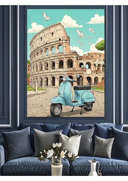 Kolezyum Scooter Antik Roma Dekoratif Kanvas - Mdf Ahşap Tablo indirimleri