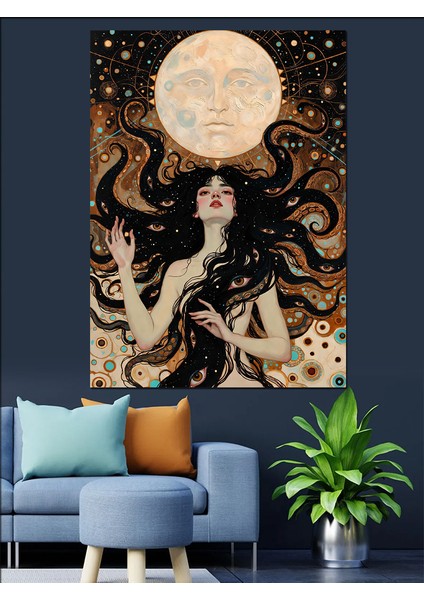 Dolunay Altında Deniz Kızı Dekoratif Kanvas - Mdf Ahşap Tablo