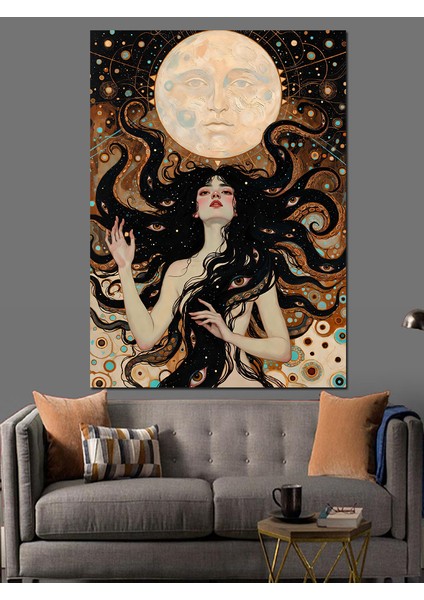 Dolunay Altında Deniz Kızı Dekoratif Kanvas - Mdf Ahşap Tablo fiyatları