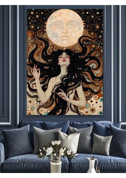 Dolunay Altında Deniz Kızı Dekoratif Kanvas - Mdf Ahşap Tablo fırsatları