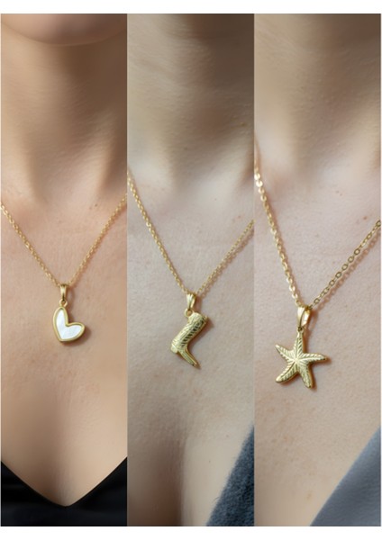 Üçlü Kombin Altın Kaplama Sembol Kolye Seti