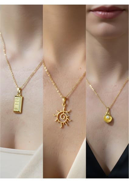 Üçlü Kombin Altın Kaplama Sembol Kolye Seti