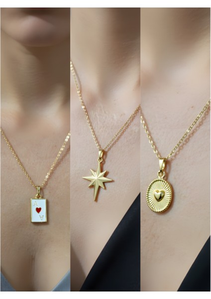 Üçlü Kombin Altın Kaplama Sembol Kolye Seti