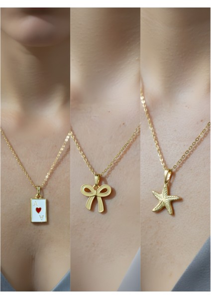 Üçlü Kombin Altın Kaplama Sembol Kolye Seti