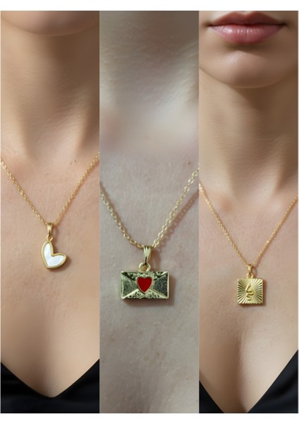 Üçlü Kombin Altın Kaplama Sembol Kolye Seti