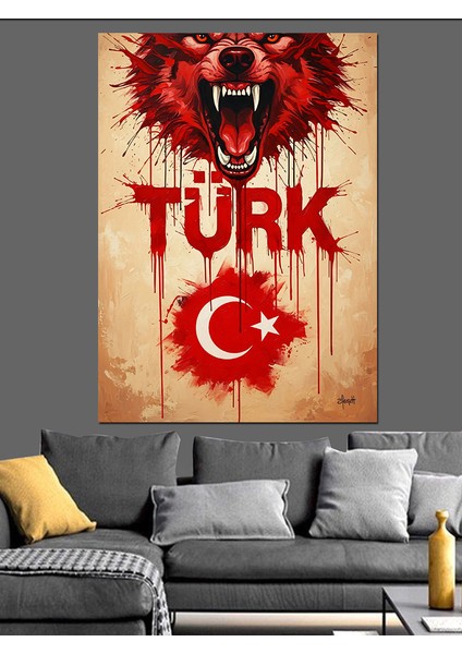 Kurt Türk Bayrağı Dövme Dekoratif Kanvas - Mdf Ahşap Tablo fiyatları