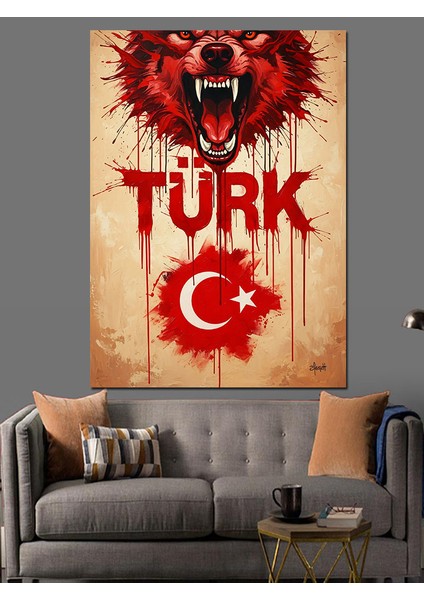 Kurt Türk Bayrağı Dövme Dekoratif Kanvas - Mdf Ahşap Tablo modelleri