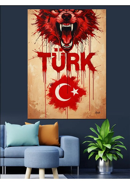 Kurt Türk Bayrağı Dövme Dekoratif Kanvas - Mdf Ahşap Tablo fırsatları