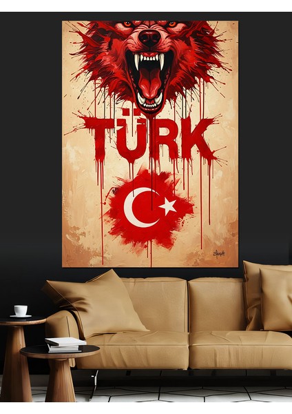 Kurt Türk Bayrağı Dövme Dekoratif Kanvas - Mdf Ahşap Tablo indirimleri