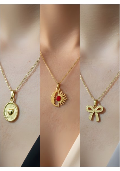 Üçlü Kombin Altın Kaplama Sembol Kolye Seti
