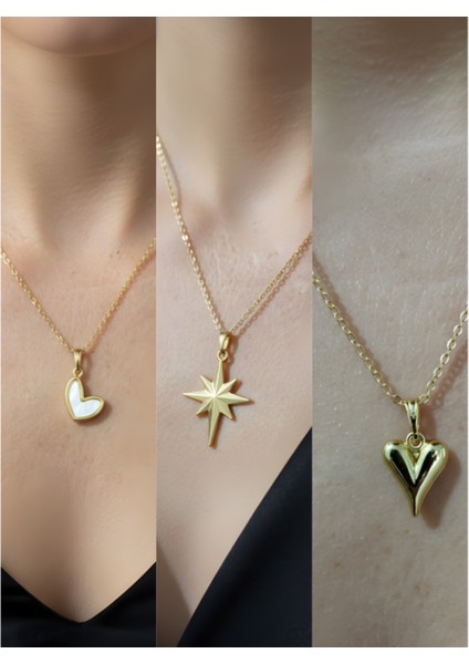 Üçlü Kombin Altın Kaplama Sembol Kolye Seti