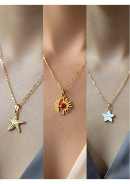 Üçlü Kombin Altın Kaplama Sembol Kolye Seti