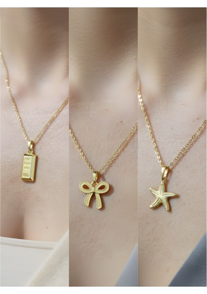 Üçlü Kombin Altın Kaplama Sembol Kolye Seti