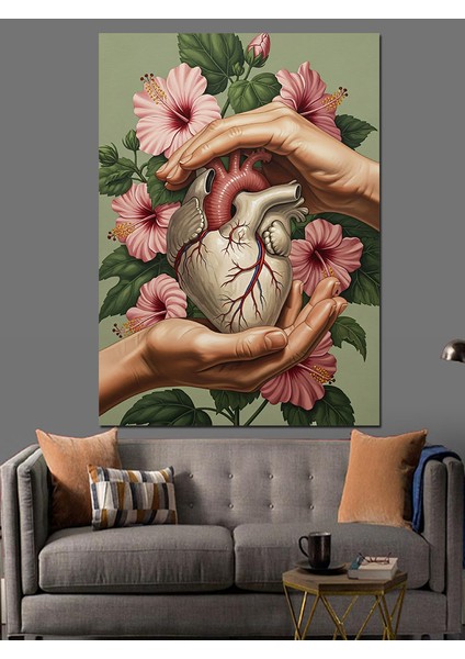 Kalp Tutan Çiçekli Eller Dekoratif Kanvas - Mdf Ahşap Tablo modelleri