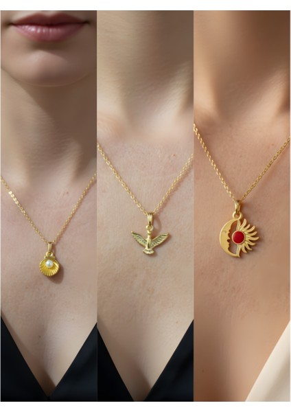 Üçlü Kombin Altın Kaplama Sembol Kolye Seti