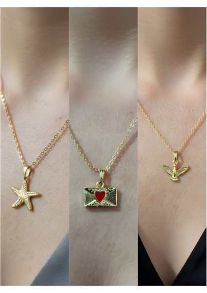 Üçlü Kombin Altın Kaplama Sembol Kolye Seti