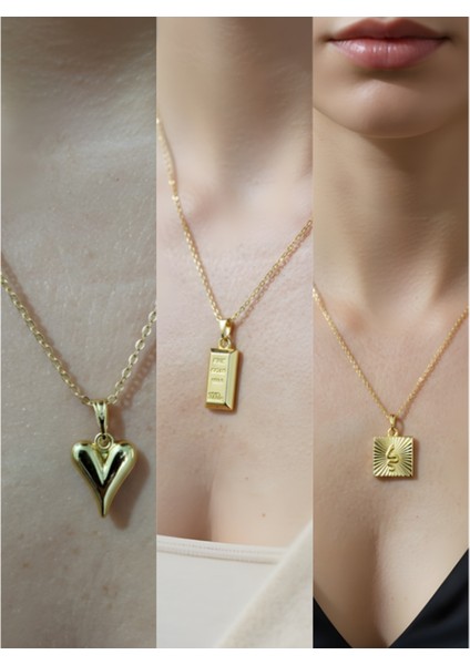 Üçlü Kombin Altın Kaplama Sembol Kolye Seti