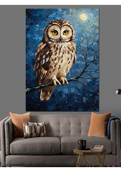 Koyu Ormanda Baykuş Portresi Dekoratif Kanvas - Mdf Ahşap Tablo fiyatları