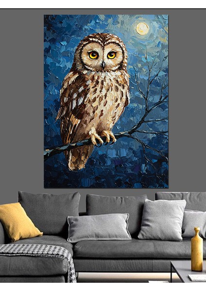 Koyu Ormanda Baykuş Portresi Dekoratif Kanvas - Mdf Ahşap Tablo modelleri