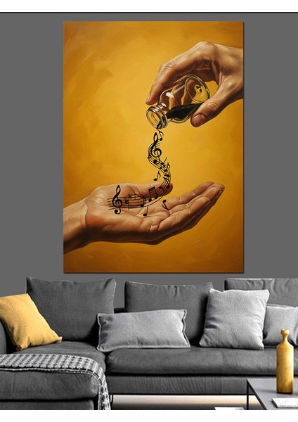 Altın Notalar Tutan El Dekoratif Kanvas - Mdf Ahşap Tablo