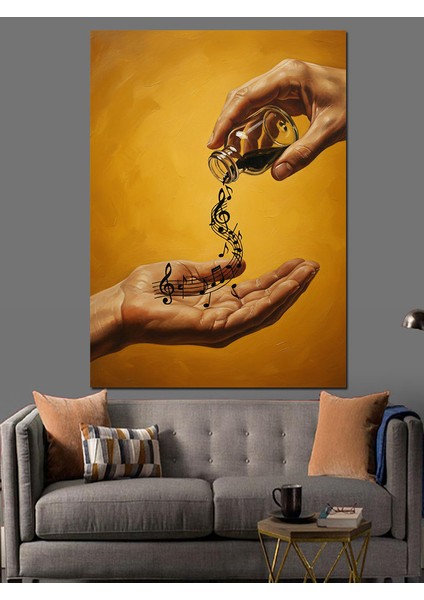 Altın Notalar Tutan El Dekoratif Kanvas - Mdf Ahşap Tablo fiyatları