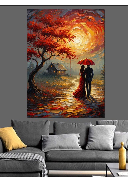 Gün Batımı Kırmızı Ağaç Aşık Çift Dekoratif Kanvas - Mdf Ahşap Tablo fiyatları