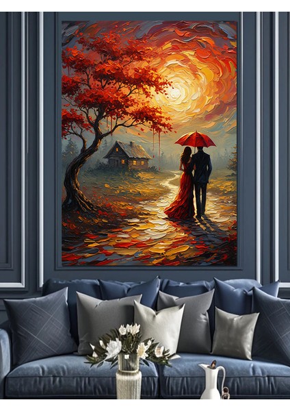 Gün Batımı Kırmızı Ağaç Aşık Çift Dekoratif Kanvas - Mdf Ahşap Tablo modelleri
