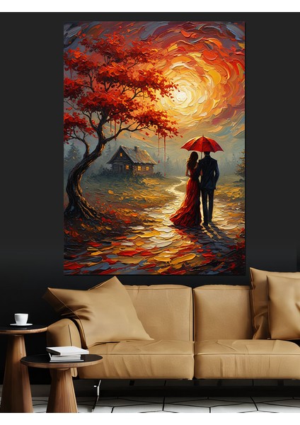 Gün Batımı Kırmızı Ağaç Aşık Çift Dekoratif Kanvas - Mdf Ahşap Tablo fırsatları