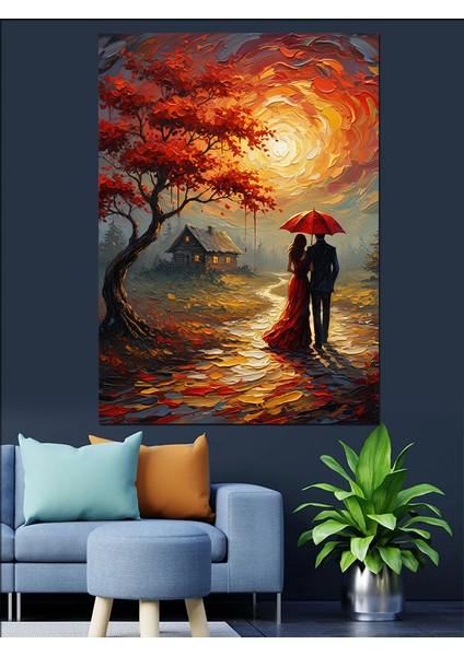 Gün Batımı Kırmızı Ağaç Aşık Çift Dekoratif Kanvas - Mdf Ahşap Tablo indirimleri
