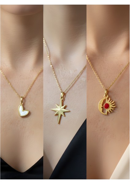 Üçlü Kombin Altın Kaplama Sembol Kolye Seti