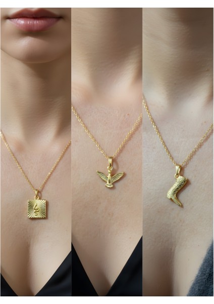 Üçlü Kombin Altın Kaplama Sembol Kolye Seti