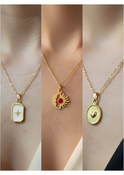 Üçlü Kombin Altın Kaplama Sembol Kolye Seti