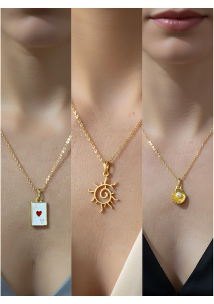 Üçlü Kombin Altın Kaplama Sembol Kolye Seti