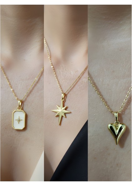 Üçlü Kombin Altın Kaplama Sembol Kolye Seti