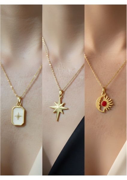 Üçlü Kombin Altın Kaplama Sembol Kolye Seti