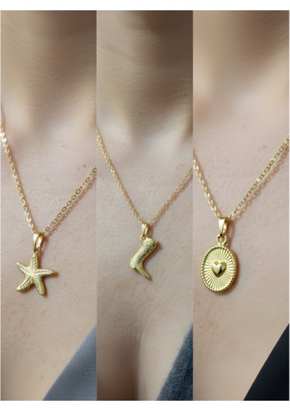 Üçlü Kombin Altın Kaplama Sembol Kolye Seti