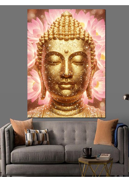 Altın Buddha Kafası Huzurlu Dekoratif Kanvas - Mdf Ahşap Tablo fiyatları