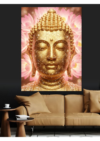 Altın Buddha Kafası Huzurlu Dekoratif Kanvas - Mdf Ahşap Tablo indirimleri