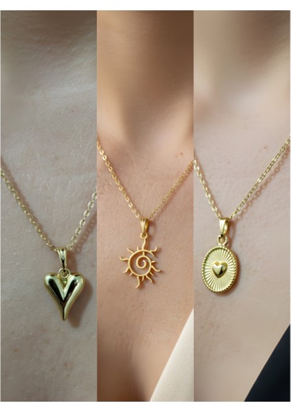 Üçlü Kombin Altın Kaplama Sembol Kolye Seti