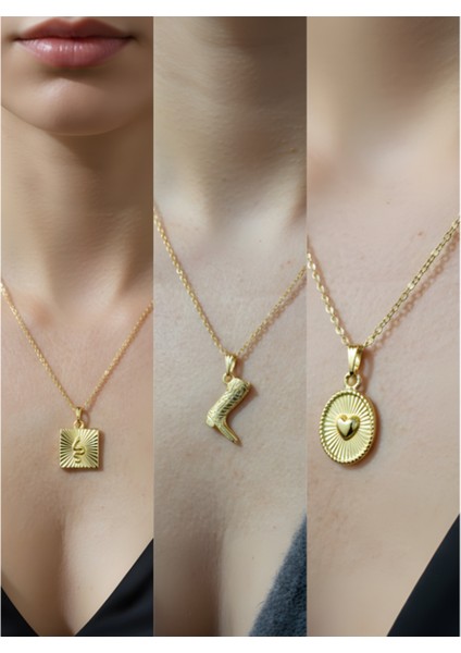 Üçlü Kombin Altın Kaplama Sembol Kolye Seti