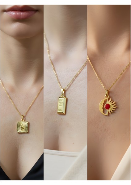 Üçlü Kombin Altın Kaplama Sembol Kolye Seti