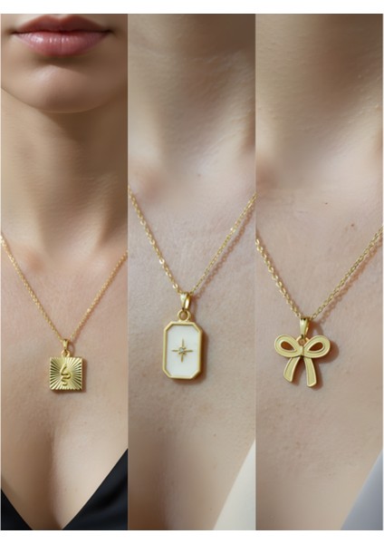 Üçlü Kombin Altın Kaplama Sembol Kolye Seti