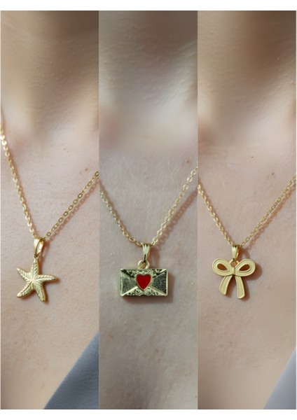 Üçlü Kombin Altın Kaplama Sembol Kolye Seti