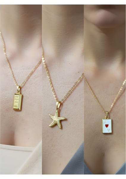 Üçlü Kombin Altın Kaplama Sembol Kolye Seti