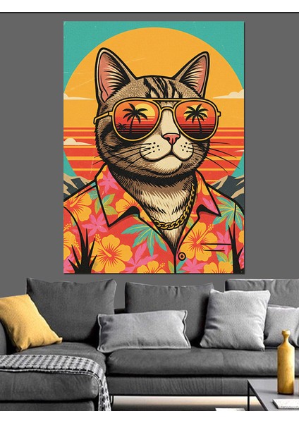 Kedi Gözlüklü Pop Art Dekoratif Kanvas - Mdf Ahşap Tablo modelleri